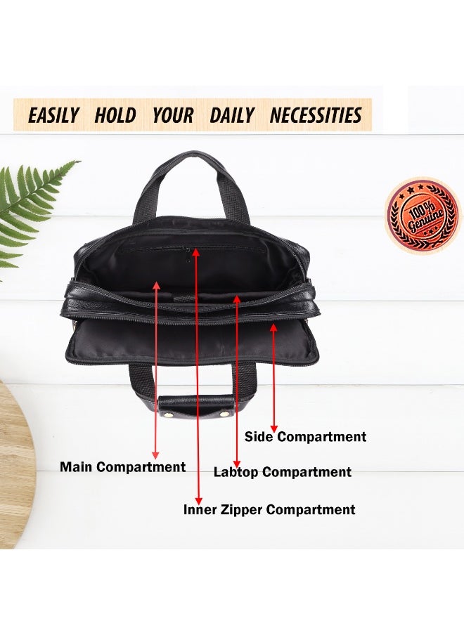 LAVERI Laptop Bag for Men - Leather Messenger Bag for Office - Fits up to 15 Inch Laptop - Shoulder Bag with Multiple Compartments - Executive Leather Bag for Work/Travel/Casual  - 2818