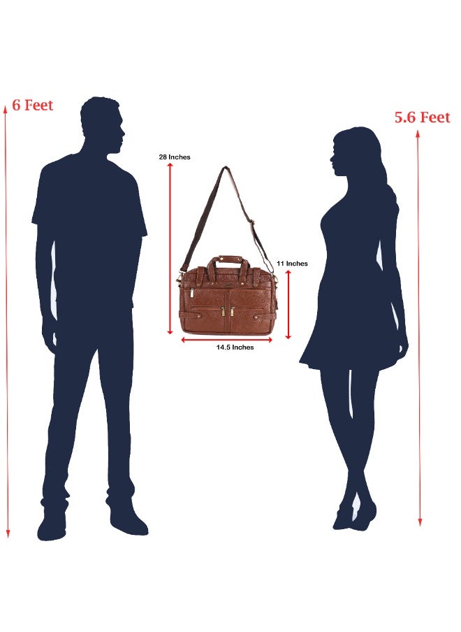 LAVERI Laptop Bag for Men - Leather Messenger Bag for Office - Fits up to 15 Inch Laptop - Shoulder Bag with Multiple Compartments - Executive Leather Bag for Work/Travel/Casual  - 2872