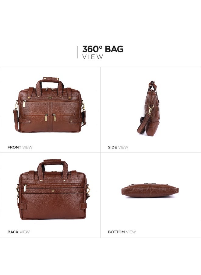 LAVERI Laptop Bag for Men - Leather Messenger Bag for Office - Fits up to 15 Inch Laptop - Shoulder Bag with Multiple Compartments - Executive Leather Bag for Work/Travel/Casual  - 2872