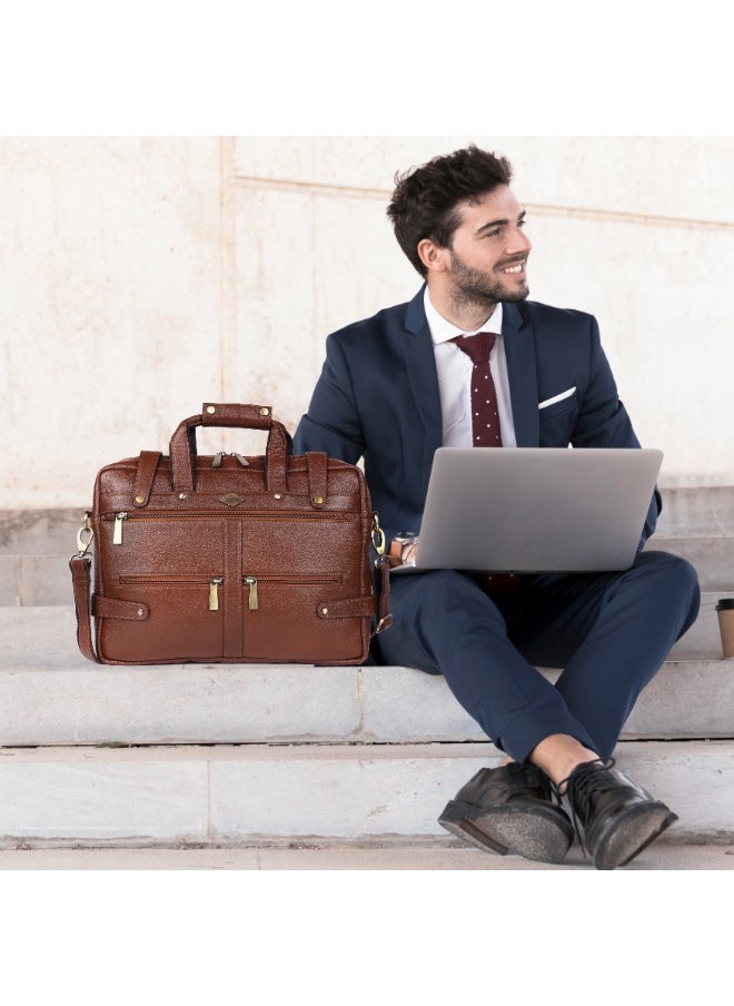 LAVERI Laptop Bag for Men - Leather Messenger Bag for Office - Fits up to 15 Inch Laptop - Shoulder Bag with Multiple Compartments - Executive Leather Bag for Work/Travel/Casual  - 2872