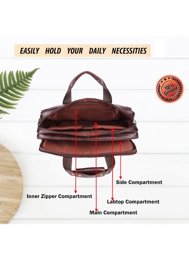 LAVERI Laptop Bag for Men - Leather Messenger Bag for Office - Fits up to 15 Inch Laptop - Shoulder Bag with Multiple Compartments - Executive Leather Bag for Work/Travel/Casual  - 2818