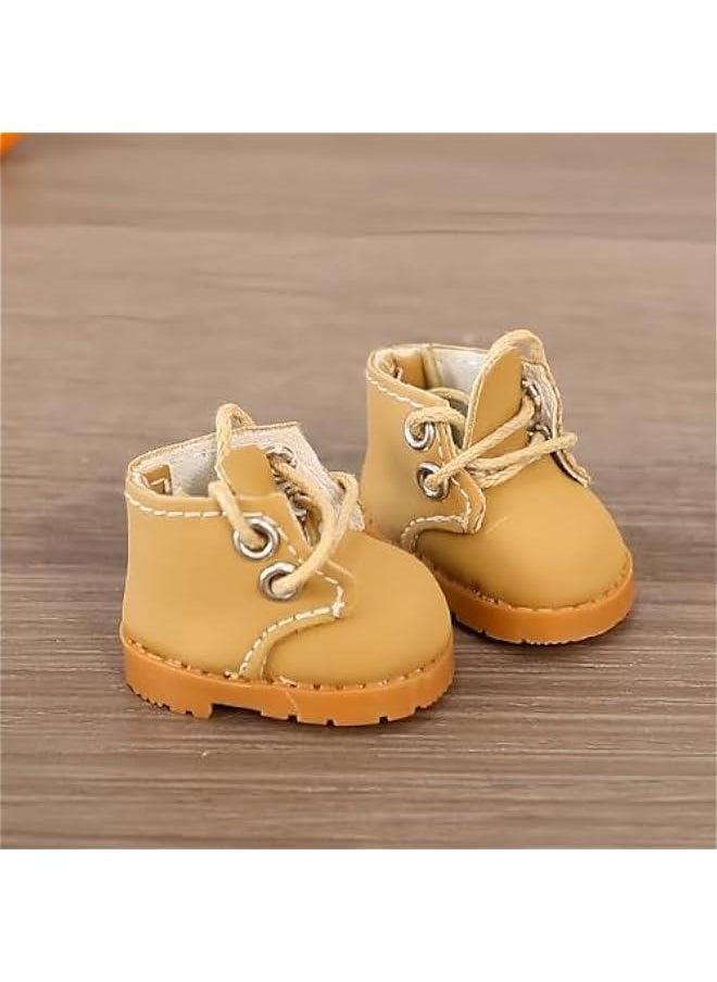 Labubu Shoes, Mini Shoes for Labubu Dolls, Labubu Accessories Clothes Outfit Set Martin Boots PU Leather Shoes Suitable for 15cm 17cm Labubu Doll, Doll Clothing Shoes Set Replacement Brown