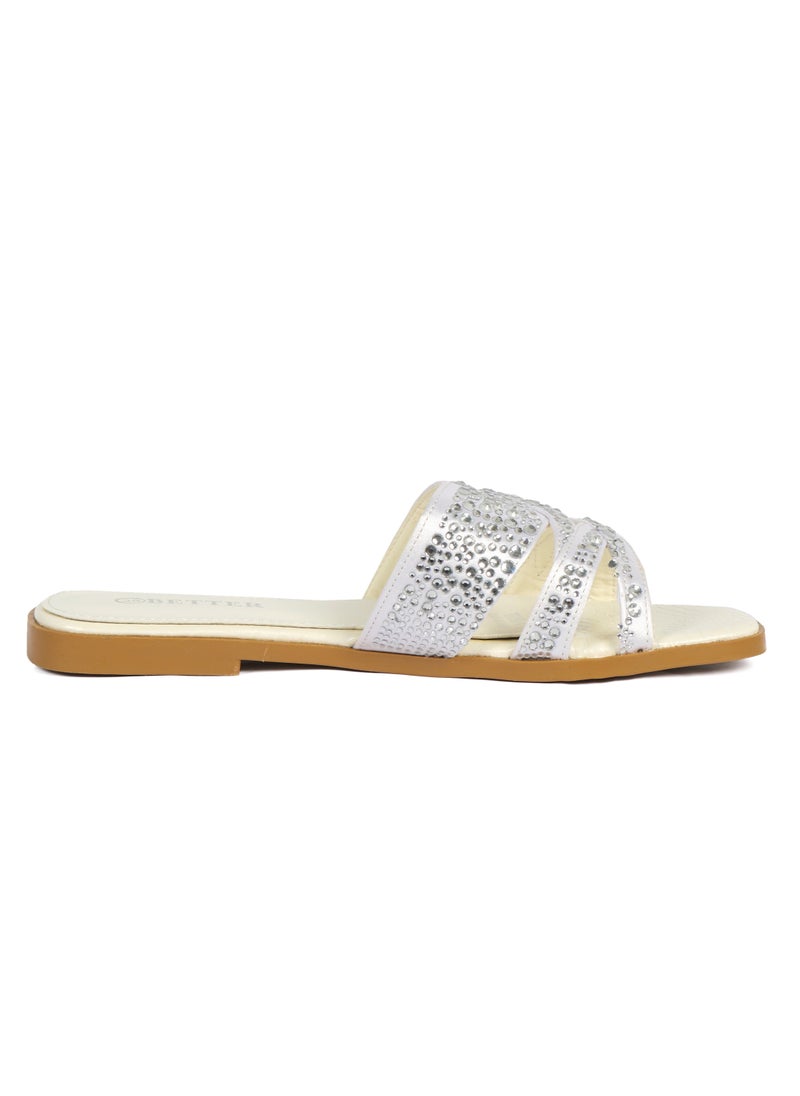Ladies Flat Sandal White