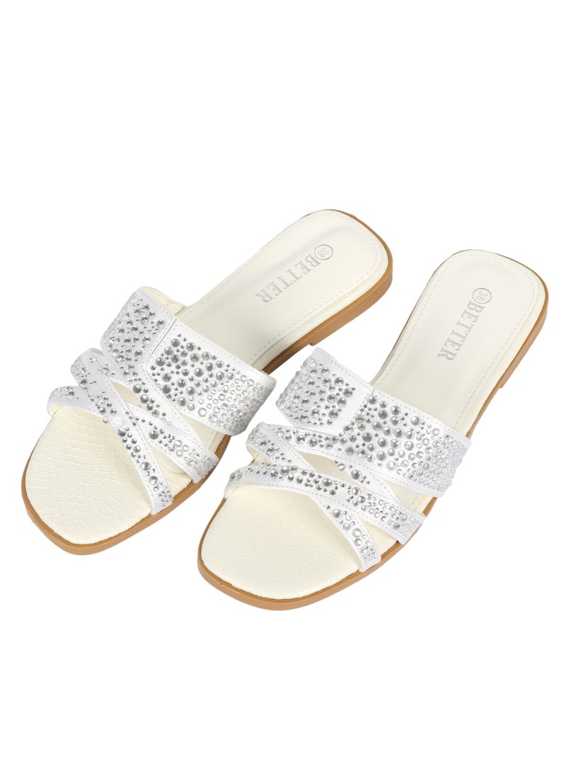 Ladies Flat Sandal White