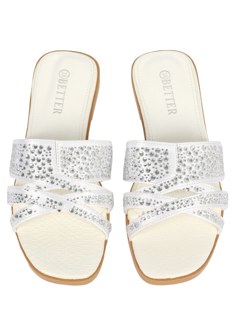 Ladies Flat Sandal White