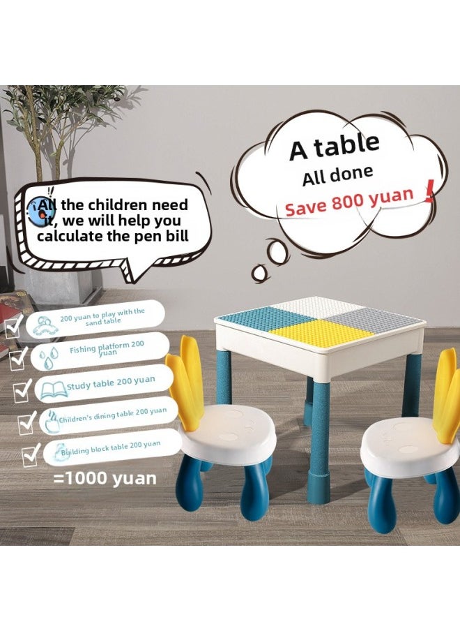 Multi-functional Building Block Table Boys And Girls Children's Day Educational Assembling Toys Baby Intelligence Gift-Color:[Height Increase] Oversized Building Blocks Table +4 Barrels 200 Slide +100 Building Blocks Ferris Wheel