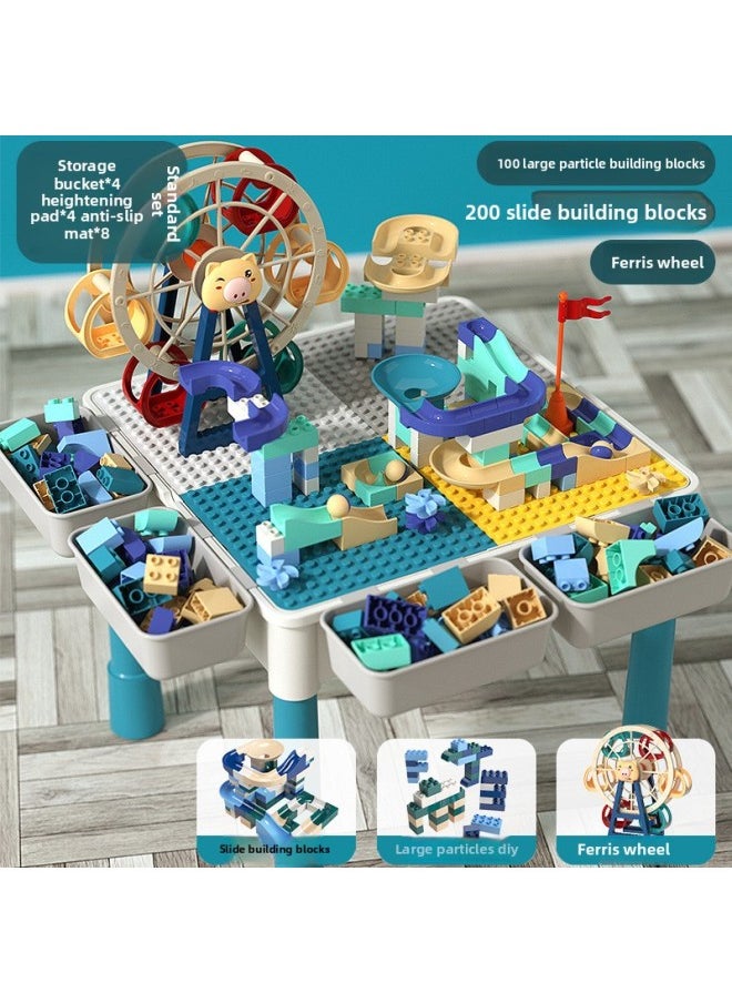 Multi-functional Building Block Table Boys And Girls Children's Day Educational Assembling Toys Baby Intelligence Gift-Color:[Height Increase] Oversized Building Blocks Table +4 Barrels 200 Slide +100 Building Blocks Ferris Wheel