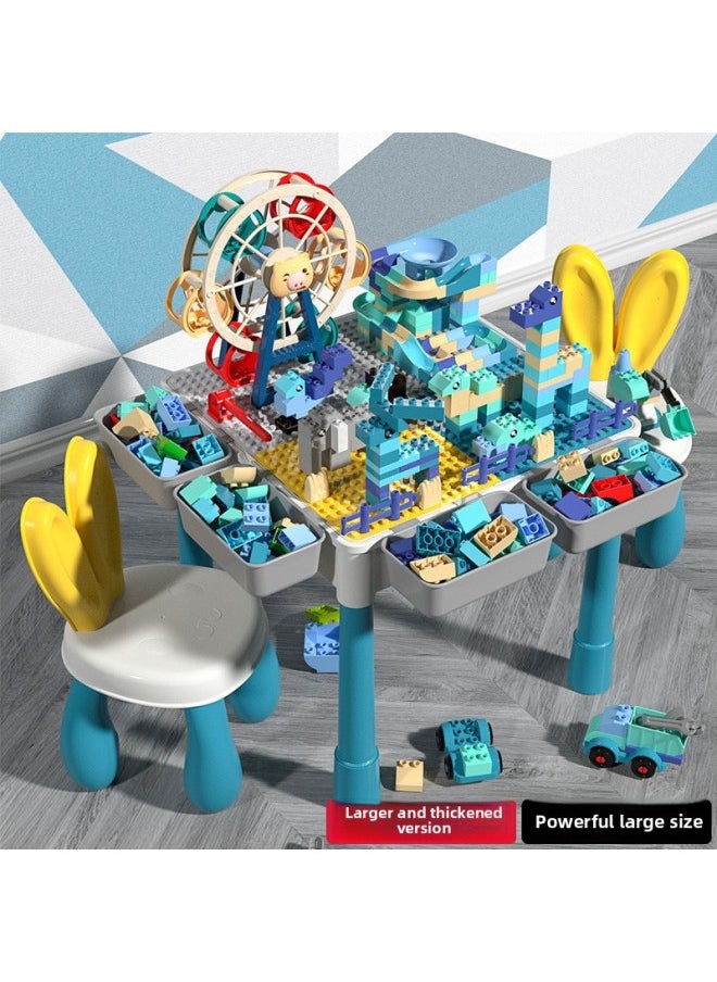 Multi-functional Building Block Table Boys And Girls Children's Day Educational Assembling Toys Baby Intelligence Gift-Color:[Height Increase] Oversized Building Blocks Table +4 Barrels 200 Slide +100 Building Blocks Ferris Wheel