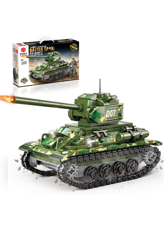 Children's Puzzle Assembled Small Particle Building Blocks Compatible With A Tiger T34 Tank Model DIY Assembled Building Blocks Toy-Color:XJ-868B 38 T Tank Building Blocks 437PCs 0.5kg