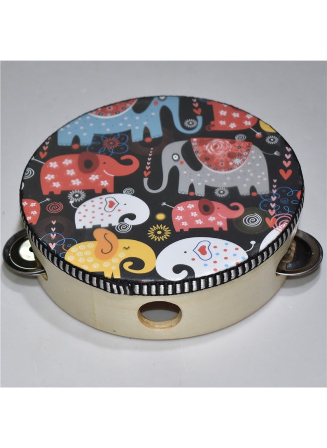 Children's Small Tambourine Wooden Kindergarten Teacher Performance Linggu Orff Musical Instrument Baby Hand Clap Chang-Color:1 Black Elephant Style