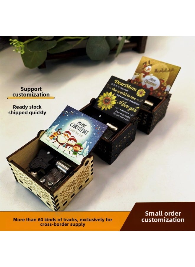 Hand Wooden Music Box Retro Color Printing Music Box Animation Gift Advanced Sense Children's Toy Gift For Girls-Color:Issuance-Size:Beauty And The Beast