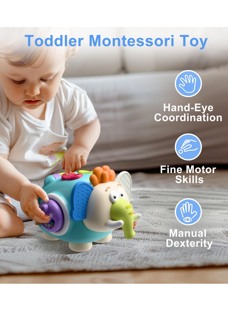 Montessori Baby Activity Cube - Elephant Sensory Toy for Infants & Toddlers, Carseat/Plane Travel Companion, Educational Gift for Kids Aged 6-18 Months & 2-3 Years - Developmental Learning Fun