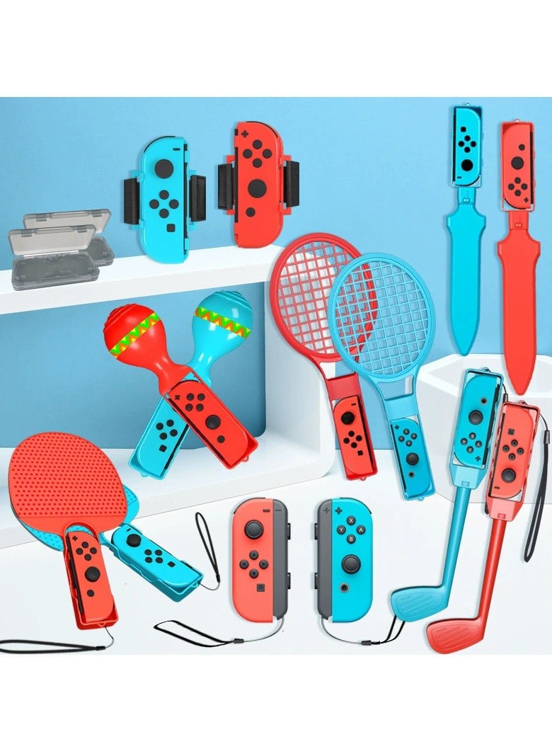 16 IN 1 Game Accessory Kits For Nintendo Switch Sports 2022,For Switch Joy-Con, Mario Tennis Ace Rackets +Golf Clubs for Mario Golf Super Rush Leg Straps for Ring Fit Adventure and Chambara Game Swo