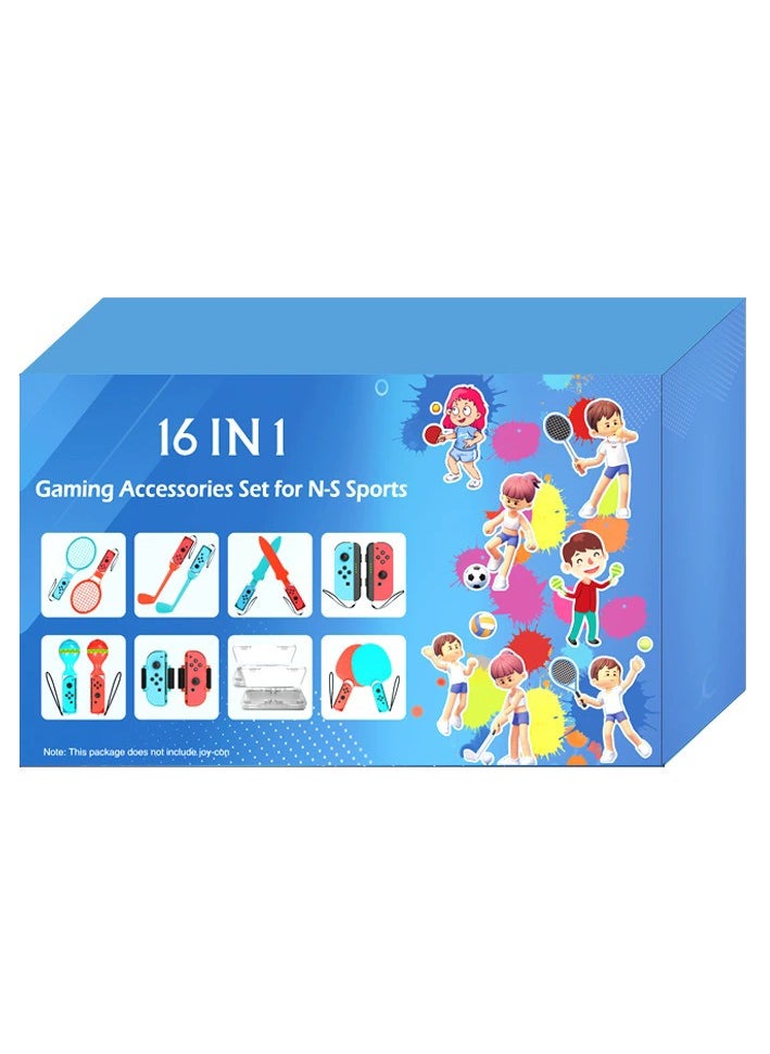 16 IN 1 Game Accessory Kits For Nintendo Switch Sports 2022,For Switch Joy-Con, Mario Tennis Ace Rackets +Golf Clubs for Mario Golf Super Rush Leg Straps for Ring Fit Adventure and Chambara Game Swo