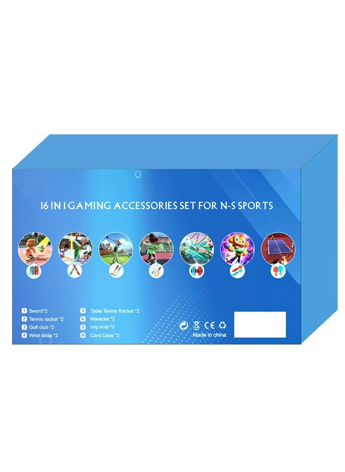 16 IN 1 Game Accessory Kits For Nintendo Switch Sports 2022,For Switch Joy-Con, Mario Tennis Ace Rackets +Golf Clubs for Mario Golf Super Rush Leg Straps for Ring Fit Adventure and Chambara Game Swo