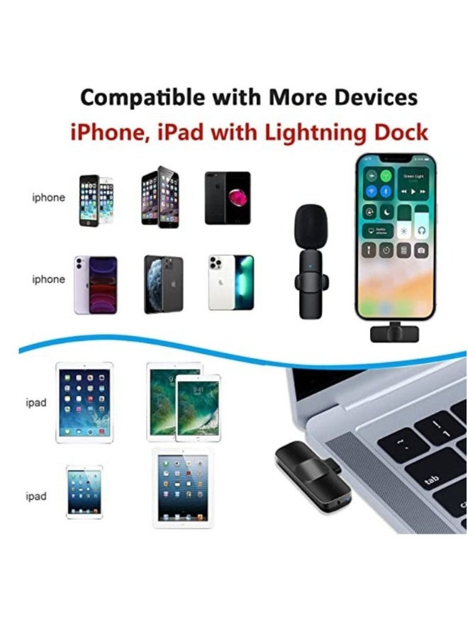 K8 Wireless Lavalier Microphone For iPhone And iPad iOS Phone Plug-Play Wireless Mic Black