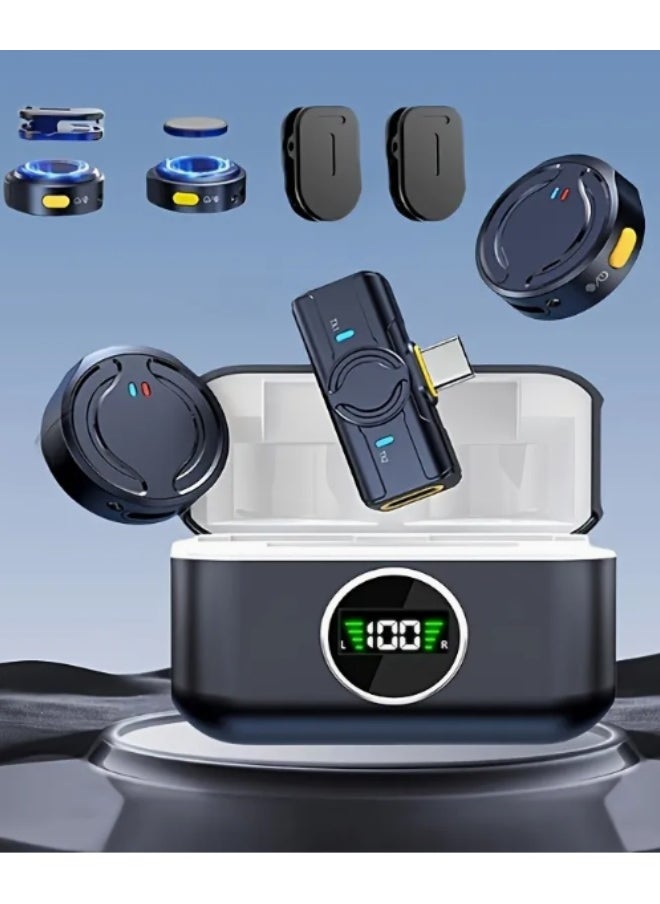 Microphone for USB-C Android Smartphone, iPhone15 Series Magnetic Back Clip,15H Battery Life with Charging Case Plug Play Mini Lapel Mics for Video