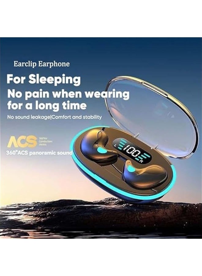 Bone Conduction Sleep Bluetooth Headset, in-Ear 5.3 Wireless Noise Cancelling Sports Earphones, Painless Sleep Wireless Headphones, Wireless Earbuds for Work Call Meeting Driving (Beige)