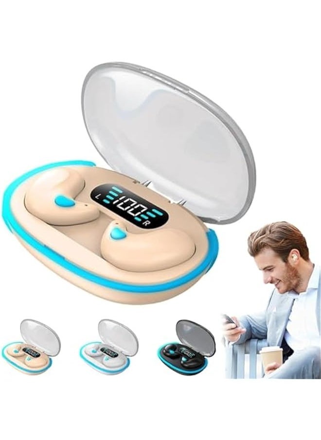 Bone Conduction Sleep Bluetooth Headset, in-Ear 5.3 Wireless Noise Cancelling Sports Earphones, Painless Sleep Wireless Headphones, Wireless Earbuds for Work Call Meeting Driving (Beige)
