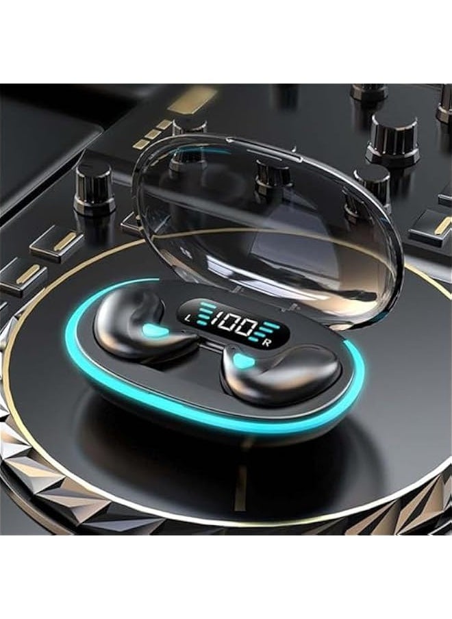 Bone Conduction Sleep Bluetooth Headset, in-Ear 5.3 Wireless Noise Cancelling Sports Earphones, Painless Sleep Wireless Headphones, Wireless Earbuds for Work Call Meeting Driving (Beige)