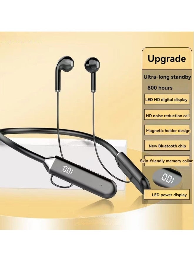 Wireless Bluetooth hanging neck headset digital display stereo Bluetooth sports headset (black)