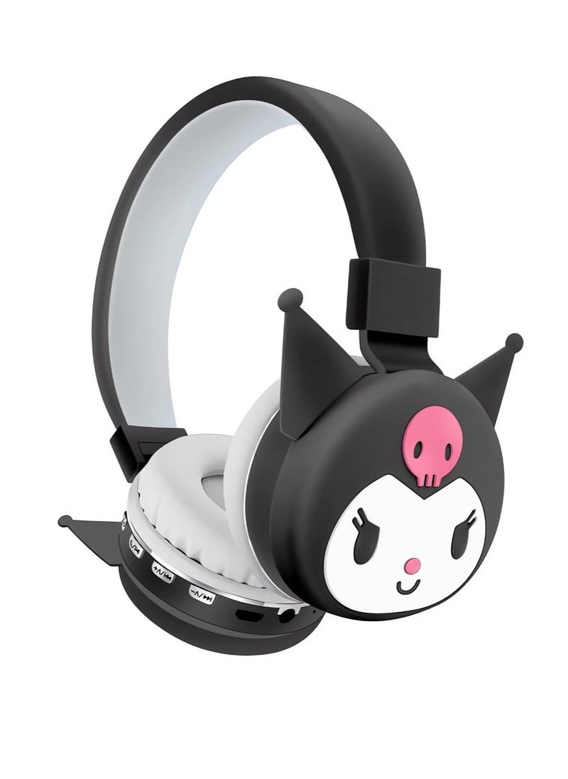 Cartoon Cute Bluetooth Headset Wireless Headset Super Long Standby Life Cartoon Folding Stereo Heavy Bass Headphones (Black Kuromi)
