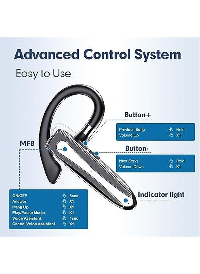 Truck Driver Bluetooth Headset for Cell Phones Wireless Earbuds with Earhooks IPX7 Waterproof Dual Microphone Earpiece in Ear Hands Free Single Headphone Charging Case for Driving Business Android iOS