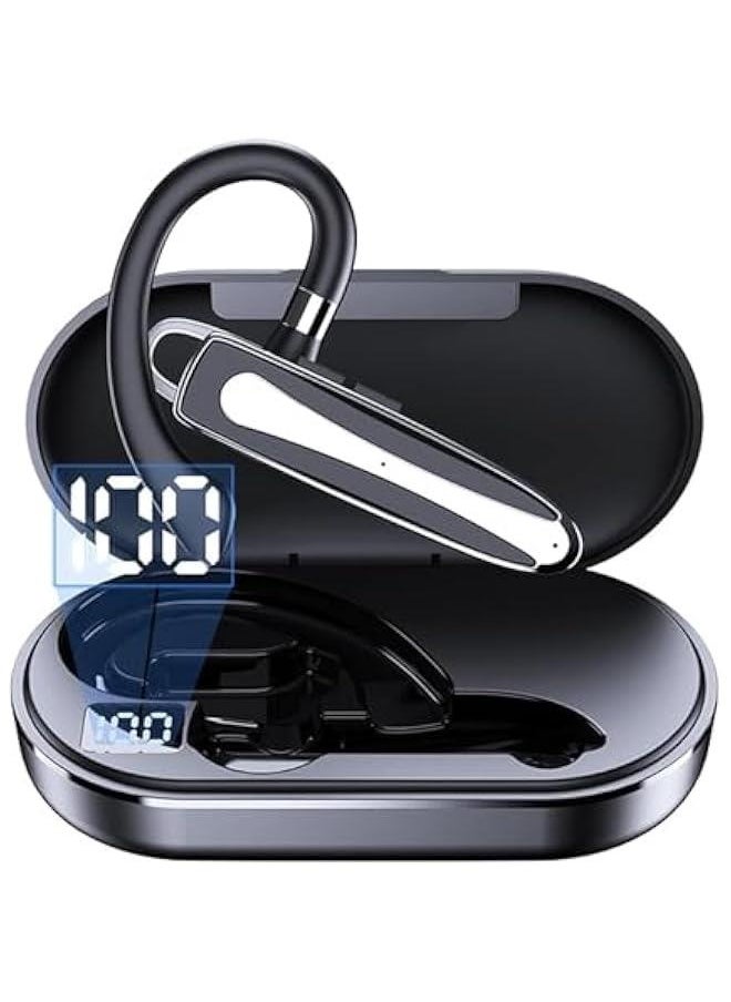Truck Driver Bluetooth Headset for Cell Phones Wireless Earbuds with Earhooks IPX7 Waterproof Dual Microphone Earpiece in Ear Hands Free Single Headphone Charging Case for Driving Business Android iOS
