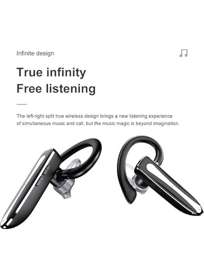 Truck Driver Bluetooth Headset for Cell Phones Wireless Earbuds with Earhooks IPX7 Waterproof Dual Microphone Earpiece in Ear Hands Free Single Headphone Charging Case for Driving Business Android iOS