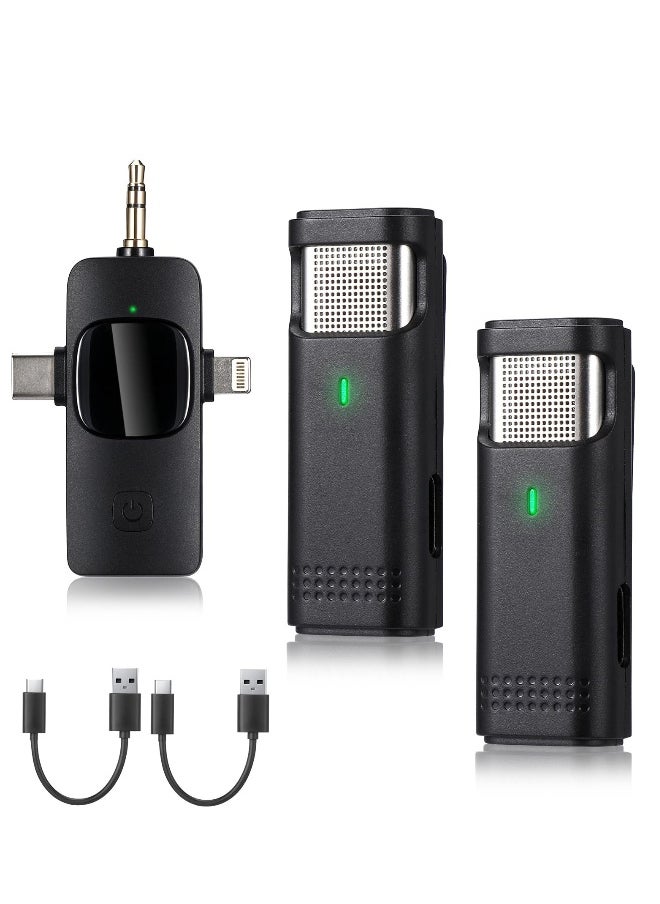 Wireless Lavalier Microphone, Professional Microphones for iPhone Android Camera, 2.4G Ultra Low Delay Lapel Mic with Noise Reduction
