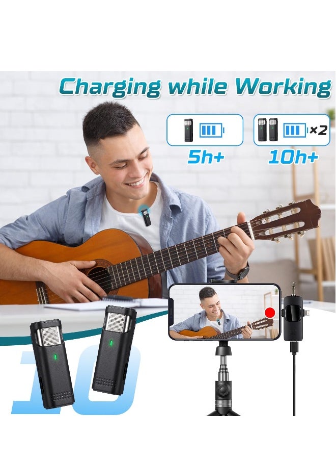 Wireless Lavalier Microphone, Professional Microphones for iPhone Android Camera, 2.4G Ultra Low Delay Lapel Mic with Noise Reduction
