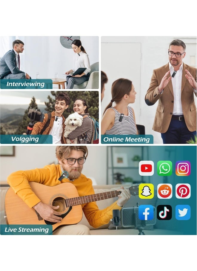 Wireless Lavalier Microphone, Professional Microphones for iPhone Android Camera, 2.4G Ultra Low Delay Lapel Mic with Noise Reduction