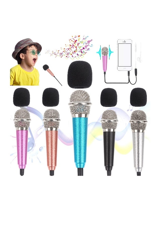 Mini Microphone Karaoke Tiny Singing Mic Equipment for Voice Recording Interviews Speeches 3.5mm Audio Connector Suitable for Laptop Cellphone Phone 5PCS