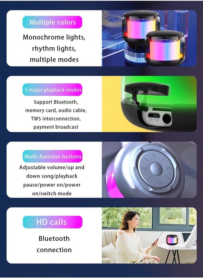 Portable Wireless Speaker, Powerful HD Stereo Speaker with TWS, Retro LED Light Show, 4H Playtime, USB Media Port, TF Card Slot and 3.5mm Port for Bluetooth Enabled Devices, Glitz Black