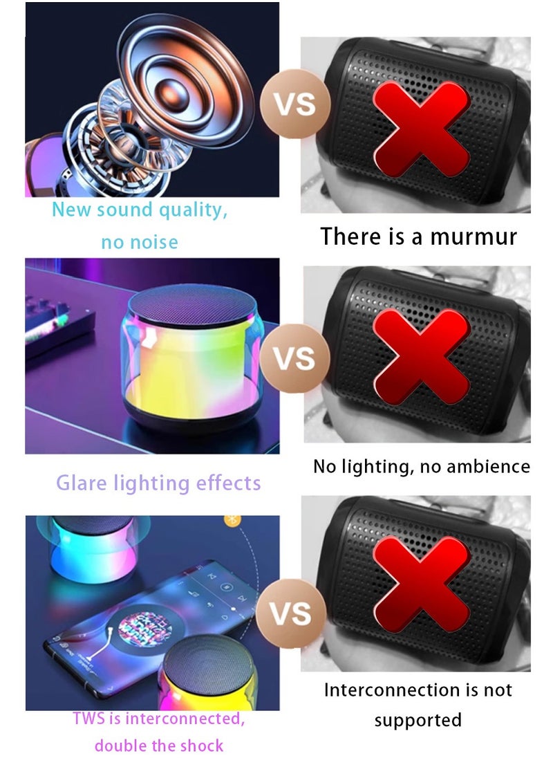 Portable Wireless Speaker, Powerful HD Stereo Speaker with TWS, Retro LED Light Show, 4H Playtime, USB Media Port, TF Card Slot and 3.5mm Port for Bluetooth Enabled Devices, Glitz Black