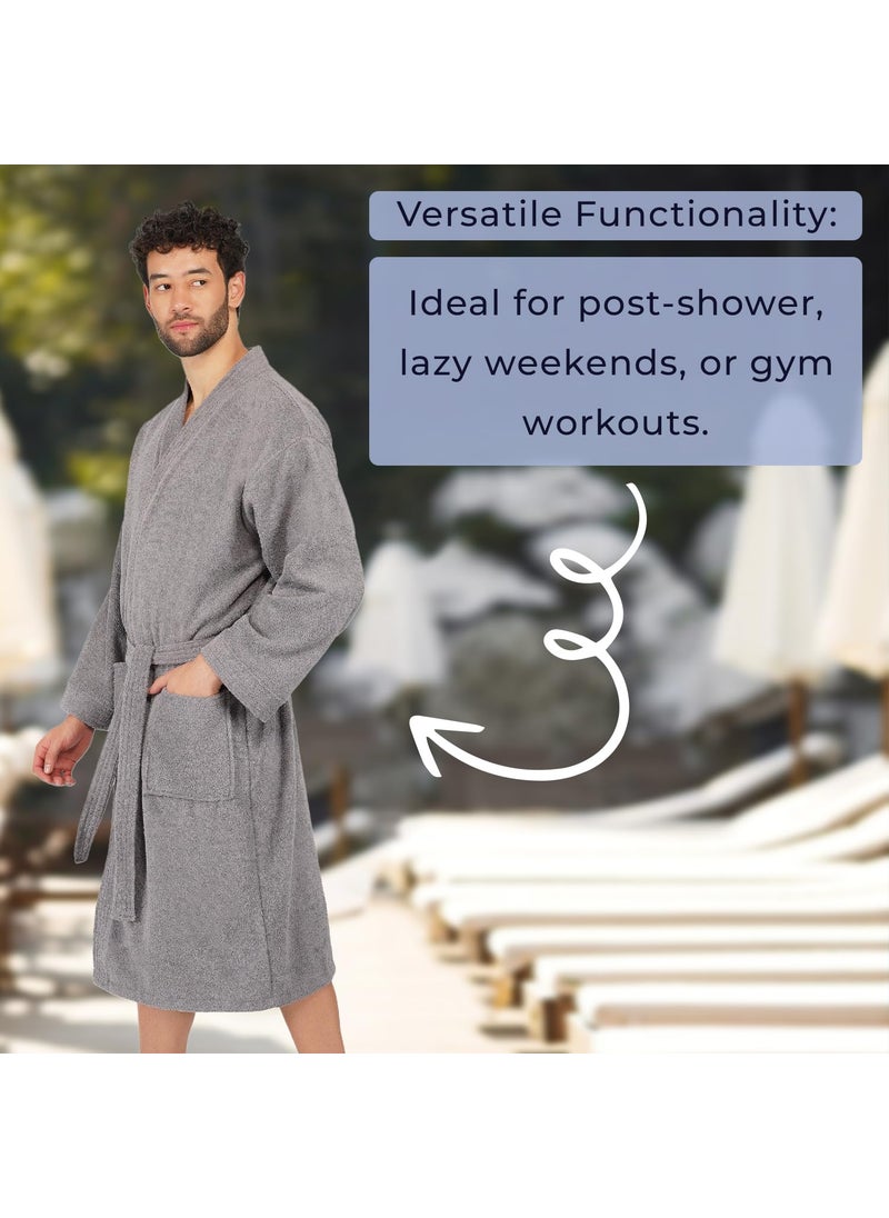 Rangoli Noble 100 Cotton Bathrobes For Men400 GsmUltraSoftLightweightHighly Absorbent Luxurious Bath GownBath Robe GreyXL