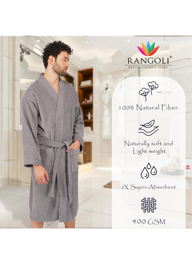 Rangoli Noble 100 Cotton Bathrobes For Men400 GsmUltraSoftLightweightHighly Absorbent Luxurious Bath GownBath Robe GreyXL