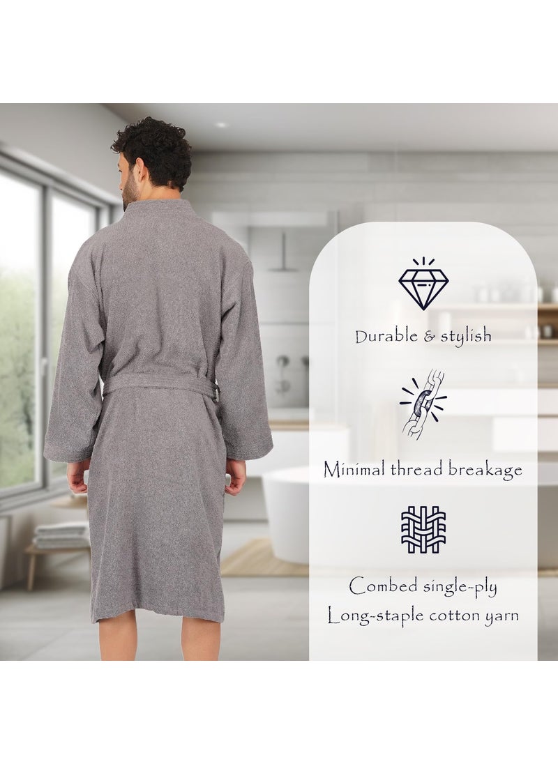 Rangoli Noble 100 Cotton Bathrobes For Men400 GsmUltraSoftLightweightHighly Absorbent Luxurious Bath GownBath Robe GreyXL