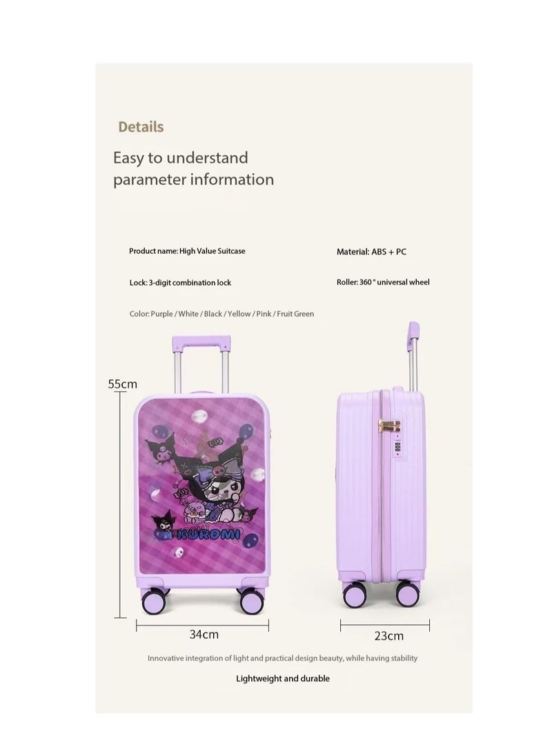 Children's suitcase 20-inch cabin suitcase universal wheel 3D deformation pattern sticker AB surface pattern switch lightweight carry-on suitcase travel suitcase cabin suitcase children's toddler tr