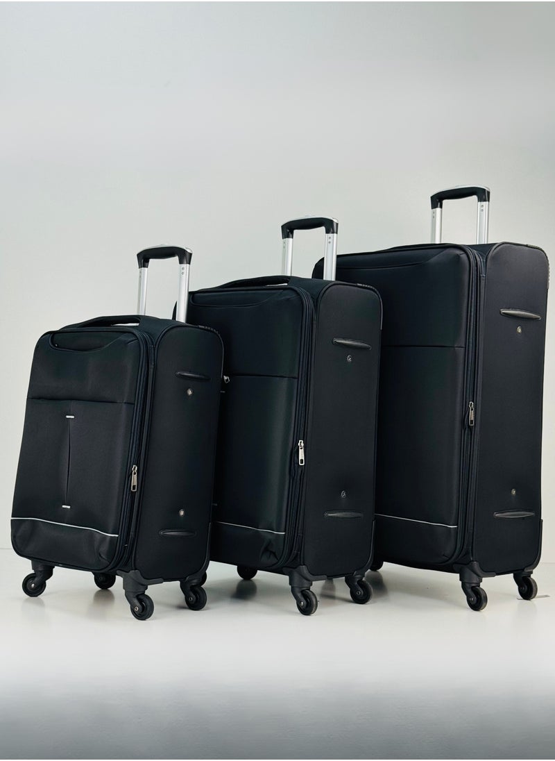 3-Piece Softside Expandable Luggage Set – Lightweight Nylon-Cotton Travel Suitcase with Combination Lock, 360° Rotating Spinner Wheels, Durable Water proof Fabric, Adjustable Telescopic Handle, Large, Medium & Carry-On Trolley Suitcase Bags (20''/24''/28'') – BLACK