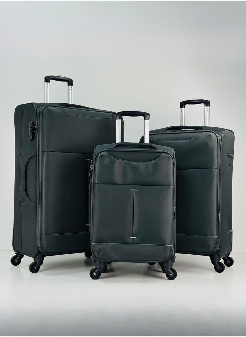 3-Piece Softside Expandable Luggage Set – Lightweight Nylon-Cotton Travel Suitcase with Combination Lock, 360° Rotating Spinner Wheels, Durable Water proof Fabric, Adjustable Telescopic Handle, Large, Medium & Carry-On Trolley Suitcase Bags (20''/24''/28'') – DARK GREY