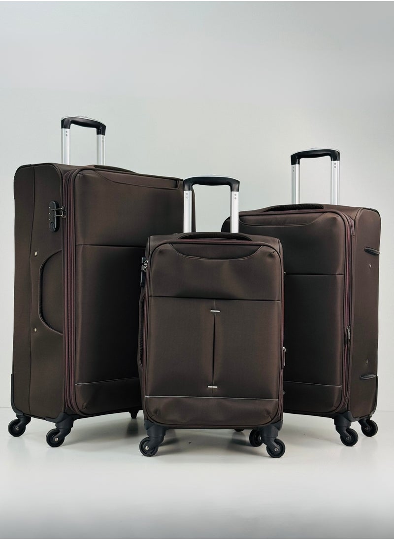 3-Piece Softside Expandable Luggage Set – Lightweight Nylon-Cotton Travel Suitcase with Combination Lock, 360° Rotating Spinner Wheels, Durable Water proof Fabric, Adjustable Telescopic Handle, Large, Medium & Carry-On Trolley Suitcase Bags (20''/24''/28'') – DARK BROWN