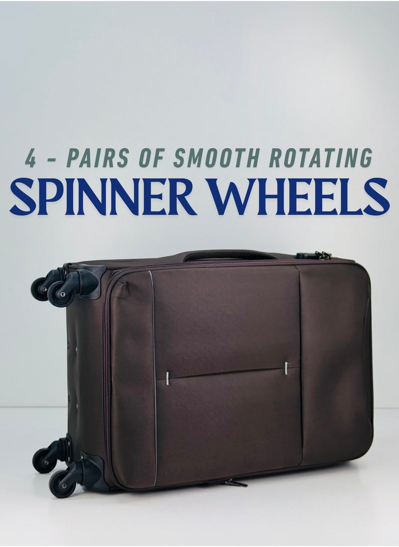 3-Piece Softside Expandable Luggage Set – Lightweight Nylon-Cotton Travel Suitcase with Combination Lock, 360° Rotating Spinner Wheels, Durable Water proof Fabric, Adjustable Telescopic Handle, Large, Medium & Carry-On Trolley Suitcase Bags (20''/24''/28'') – DARK BROWN
