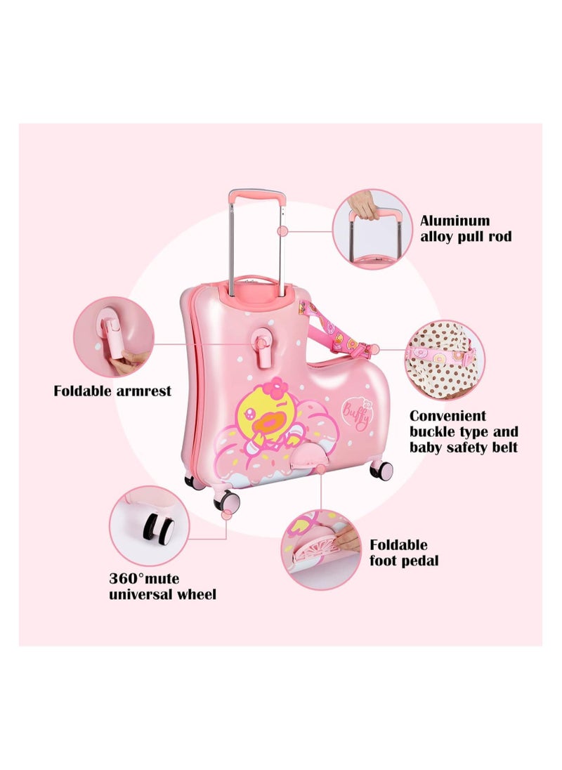 Kids Ride-On Suitcase Children Trolley Hard Shell Carry On Luggage,Travel Suitcase With Safety