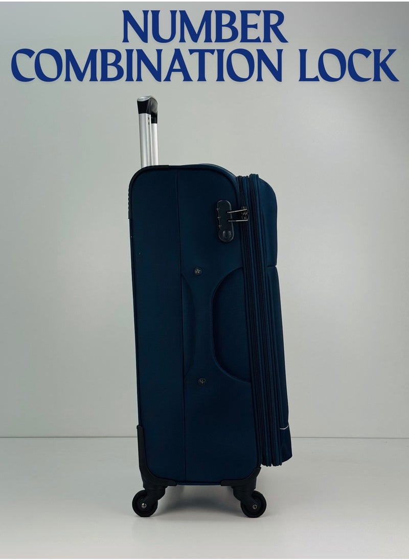 3-Piece Softside Expandable Luggage Set – Lightweight Nylon-Cotton Travel Suitcase with Combination Lock, 360° Rotating Spinner Wheels, Durable Water proof Fabric, Adjustable Telescopic Handle, Large, Medium & Carry-On Trolley Suitcase Bags (20''/24''/28'') – DARK BLUE