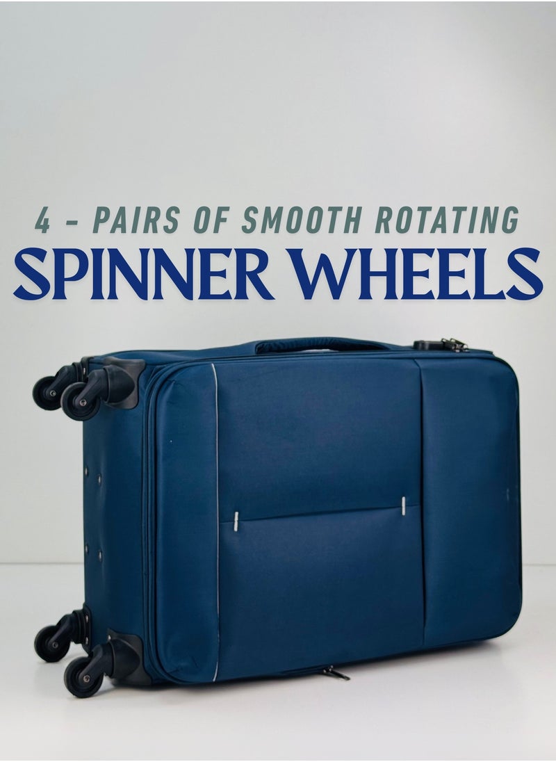 3-Piece Softside Expandable Luggage Set – Lightweight Nylon-Cotton Travel Suitcase with Combination Lock, 360° Rotating Spinner Wheels, Durable Water proof Fabric, Adjustable Telescopic Handle, Large, Medium & Carry-On Trolley Suitcase Bags (20''/24''/28'') – DARK BLUE