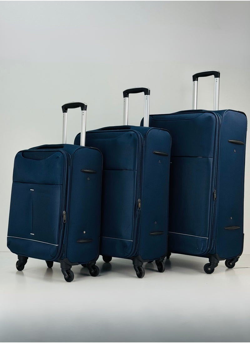 3-Piece Softside Expandable Luggage Set – Lightweight Nylon-Cotton Travel Suitcase with Combination Lock, 360° Rotating Spinner Wheels, Durable Water proof Fabric, Adjustable Telescopic Handle, Large, Medium & Carry-On Trolley Suitcase Bags (20''/24''/28'') – DARK BLUE
