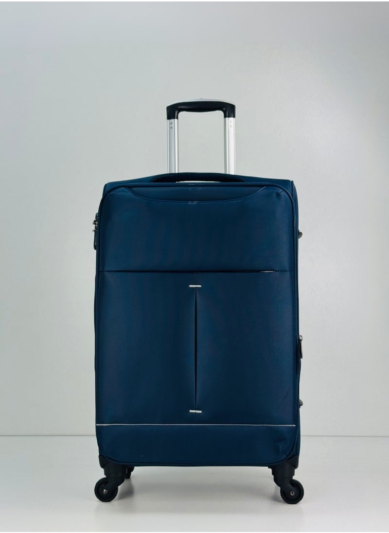3-Piece Softside Expandable Luggage Set – Lightweight Nylon-Cotton Travel Suitcase with Combination Lock, 360° Rotating Spinner Wheels, Durable Water proof Fabric, Adjustable Telescopic Handle, Large, Medium & Carry-On Trolley Suitcase Bags (20''/24''/28'') – DARK BLUE