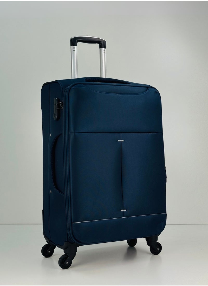 3-Piece Softside Expandable Luggage Set – Lightweight Nylon-Cotton Travel Suitcase with Combination Lock, 360° Rotating Spinner Wheels, Durable Water proof Fabric, Adjustable Telescopic Handle, Large, Medium & Carry-On Trolley Suitcase Bags (20''/24''/28'') – DARK BLUE