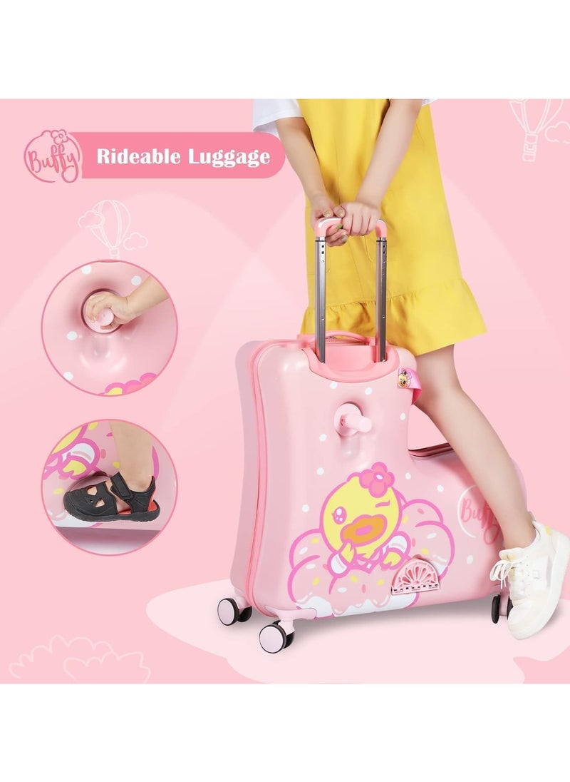Ride-On Kids Luggage Buffy Duck Pink